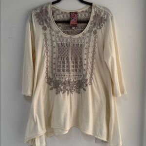 Johnny Was Embroidered Cream Tunic Women’s Medium M Long Sleeve JWLA